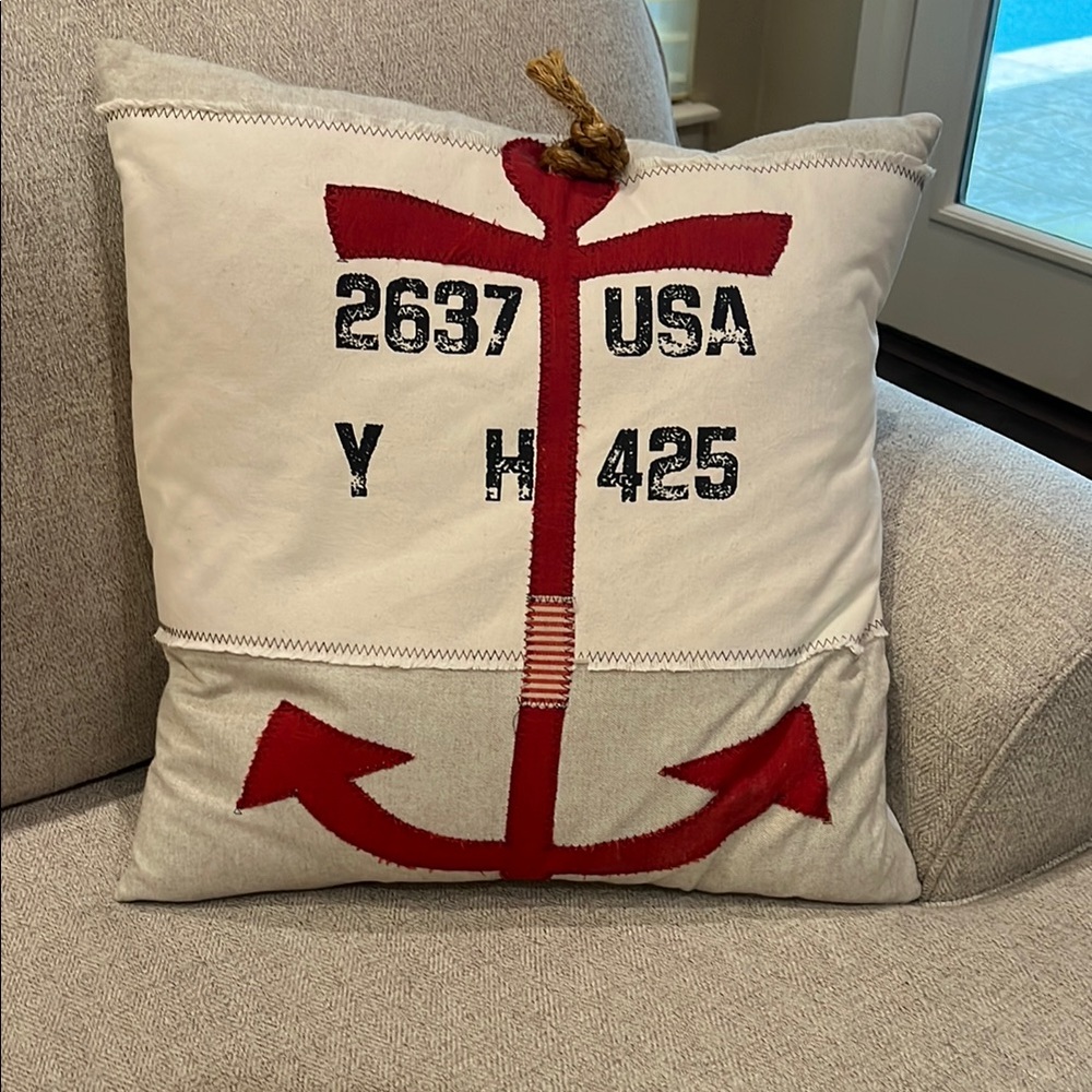 Nautical Red Anchor Throw Pillow 17x17
